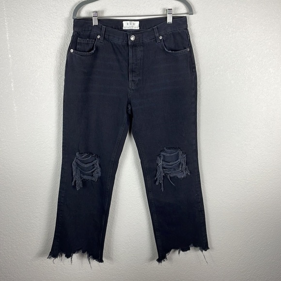 Free People Maggie Mid Rise Straight Jeans Cropped Distressed Ripped Sz 29 - Picture 3 of 12